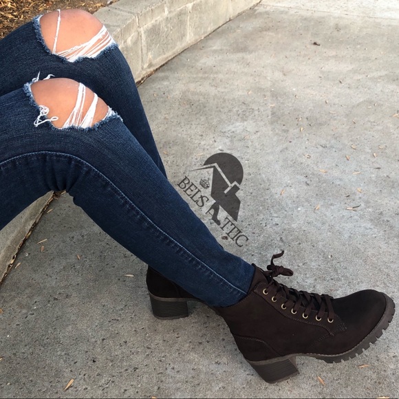 Brown Vegan Suede Combat Military Boots - Picture 5 of 7